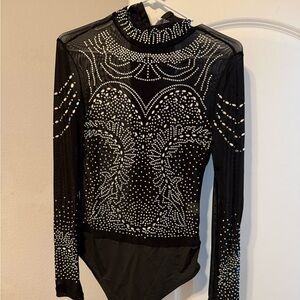 Black Beaded Long Sleeve Bodysuit